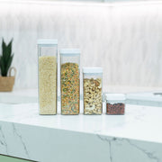 Elegant White Airtight Container – 600ML on marble kitchen counter for pantry and kitchen organisation.