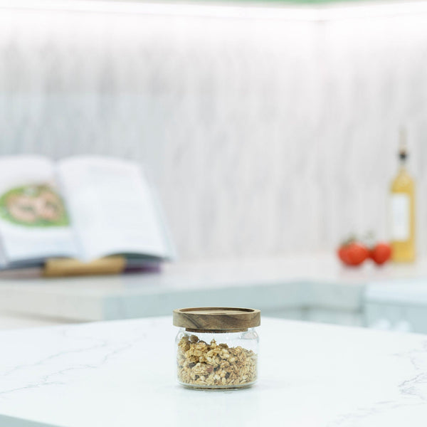 Round Glass Acacia Storage Jar Set – 5 Pack