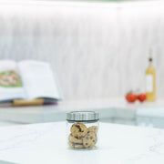 Glass Storage Jar – 400ml with Clear Stainless Lid, ideal for kitchen organisation, holding cookies on a marble countertop.