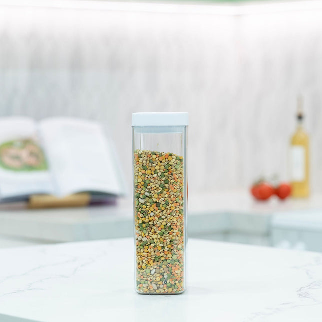 Elegant White Airtight Container – 1600ML for pantry organisation holding dried lentils on kitchen counter.