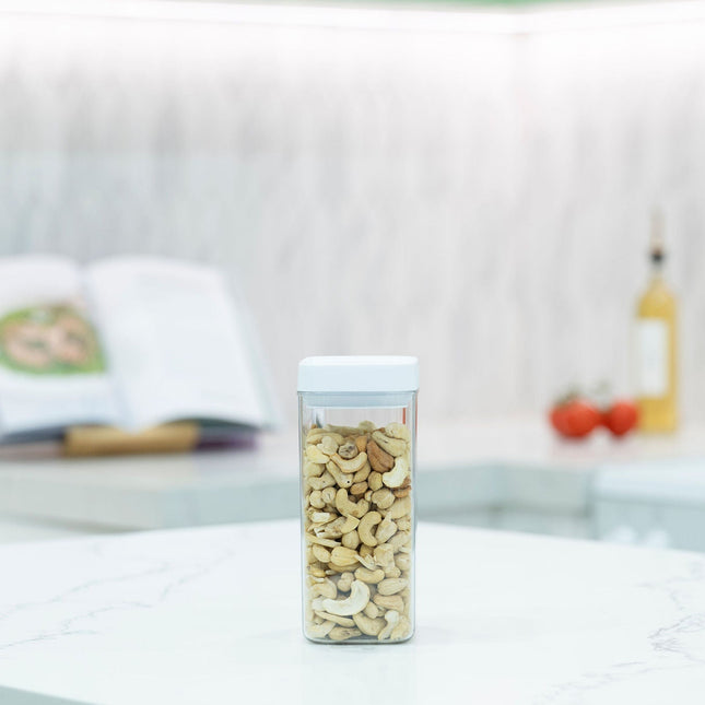 Elegant White Airtight Container – 1100ML filled with cashew nuts, ideal for pantry organisation and preserving food freshness.