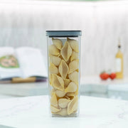 Glass jar from Family Pantry System Pack holding pasta shells, perfect for kitchen organisation. Ideal for pantry storage.