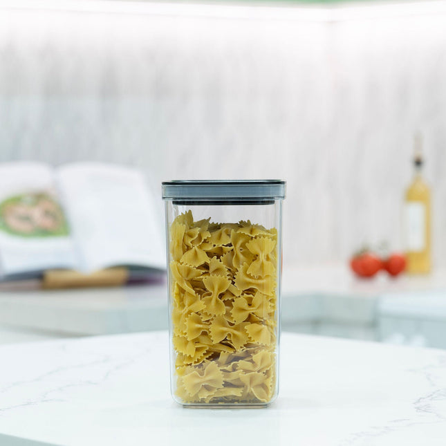 Black Airtight Container with Twist Lock – 2100ml filled with pasta, ideal for kitchen and pantry storage organisation.
