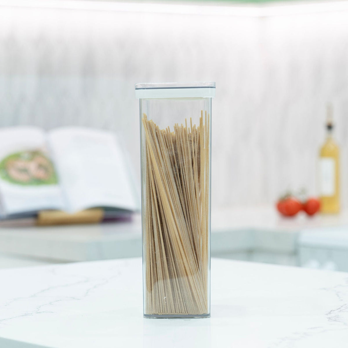Clear Airtight Stackable Containers – 4 Sizes with spaghetti, ideal for pantry kitchen organisation and storage organisers.