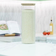 Large Glass Storage Jar with Bamboo Lid 6.4L - Kitchen Pantry Container filled with rice, ideal for kitchen and pantry organisation.