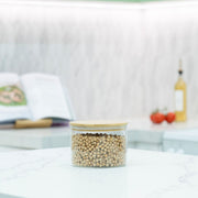 Large Glass Storage Jar with Bamboo Lid 1.6L - Kitchen Pantry Container ideal for pantry organisation, featuring a modern kitchen setting.