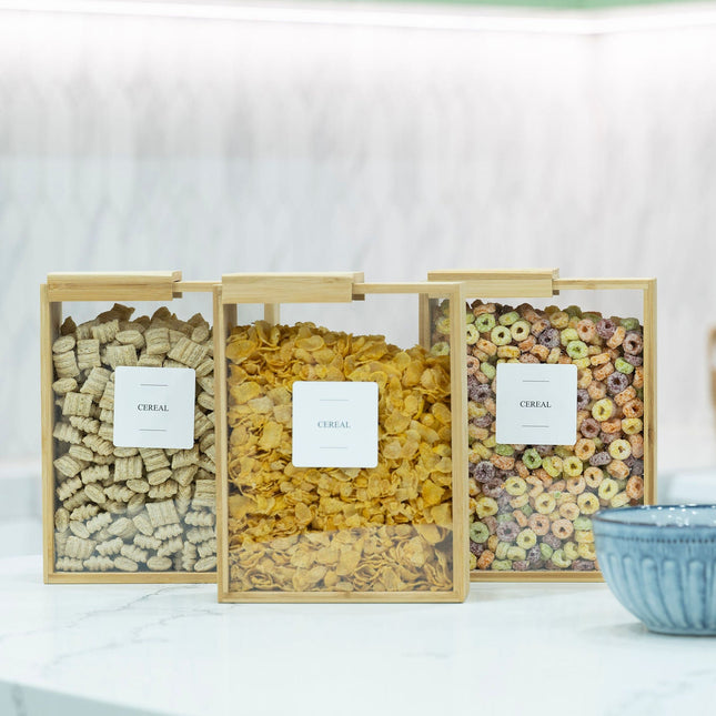 New Home Set Up Pack with bamboo cereal storage jars in kitchen
