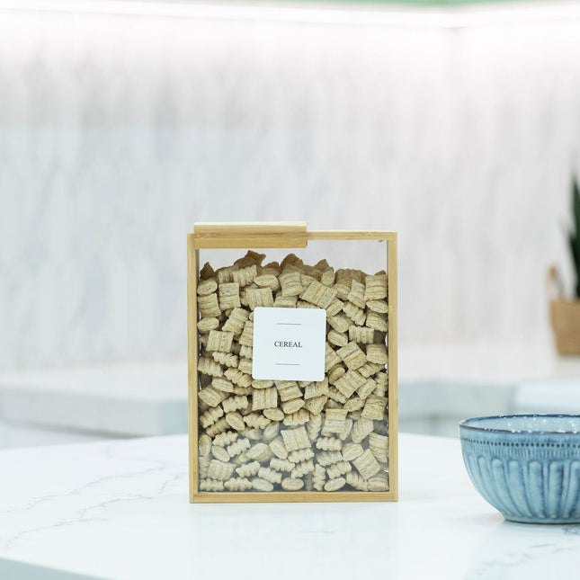 Bamboo Food Dispenser – 3L on kitchen counter, perfect for cereal storage and pantry organisation, enhancing kitchen organisation.