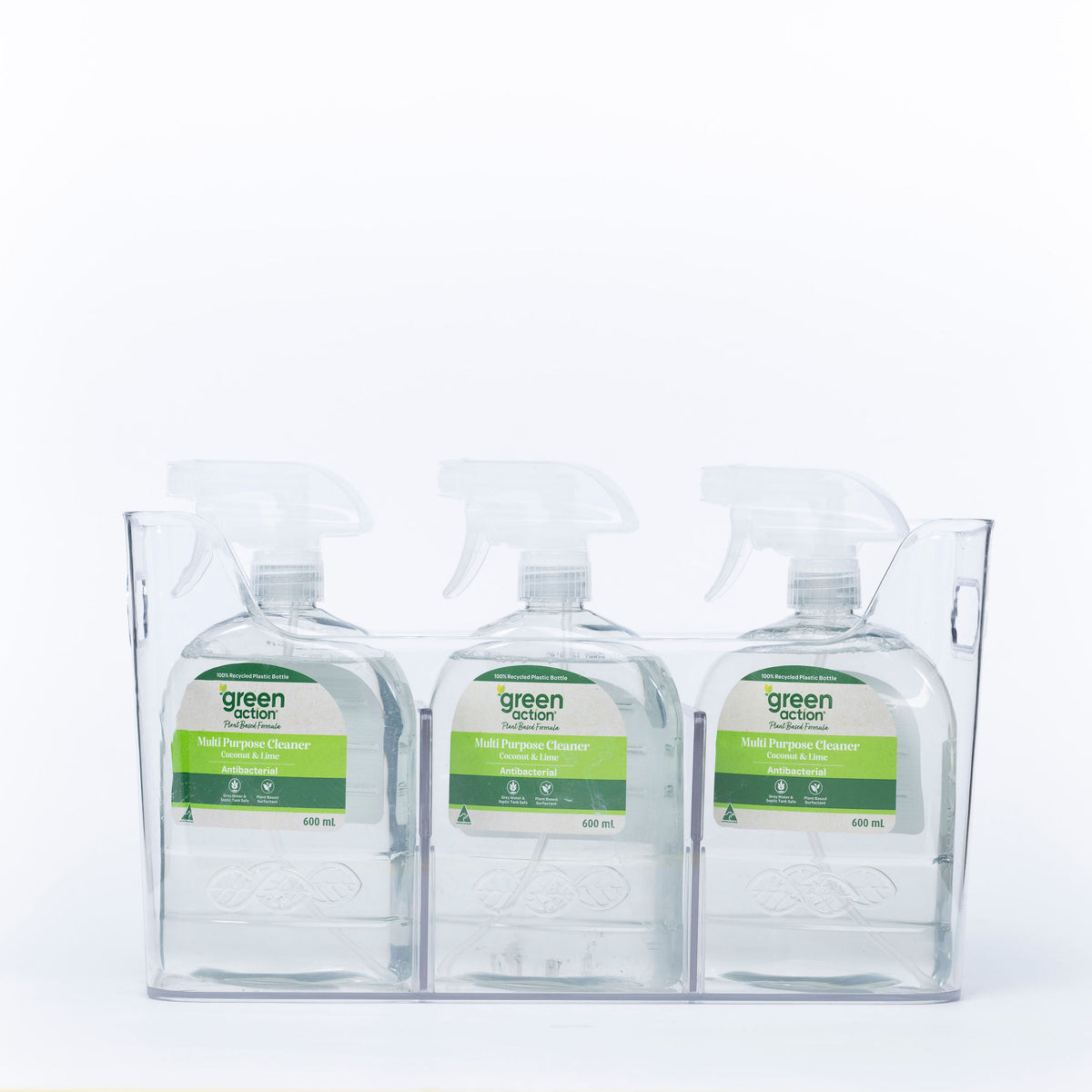 Pull-Out Organiser – Clear with spray bottles ideal for under sink storage and kitchen organisation solutions.
