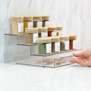 Spice Rack with 12 Bamboo Jars – Acrylic Drawer Organiser for efficient kitchen and pantry storage, featuring sturdy glass jars.