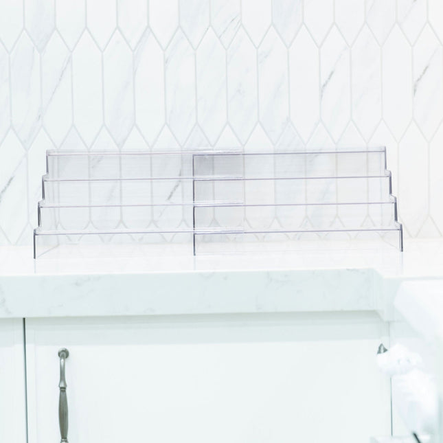 Expandable 4-Tier Clear Spice Rack Organiser for storage in kitchen or pantry, enhancing kitchen organisation with clear design.