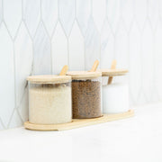 Round Bamboo Trio Glass Jar Set – 300ml Each for efficient kitchen or pantry organisation, perfect as stylish storage organisers.