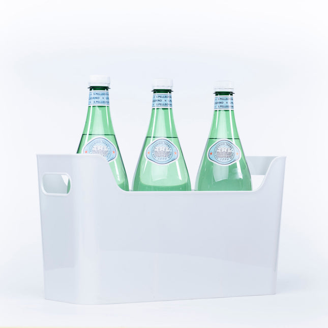 Pull-Out Organiser – White used for storing glass jars or bottles, ideal for kitchen or pantry organisation and efficient storage.