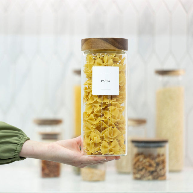 Acacia Screw On Glass Jar – 2500ml with pasta, ideal for pantry storage