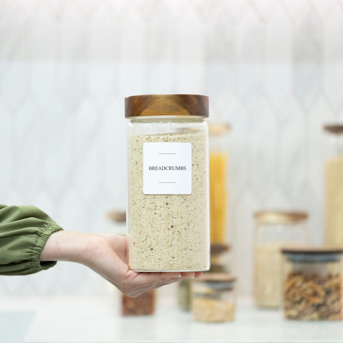 Acacia Signature Pantry Set glass storage jar with wooden lid, ideal for breadcrumbs
