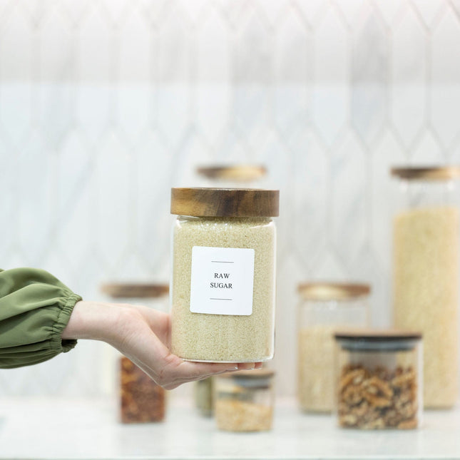 Acacia Signature Pantry Set glass jar with wooden lid, perfect for pantry storage of raw sugar, showcasing home storage organisers Australia