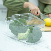 Clear Fridge Organiser with Lid storing fresh broccoli in kitchen for effective pantry organisation and storage.