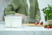 Triple Clear Fridge Organiser with Removable Baskets on kitchen countertop, ideal for fridge storage and kitchen organisation.