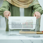 Double Fridge Organiser with Removable Baskets in use on a kitchen counter, enhancing fridge storage and kitchen organisation.
