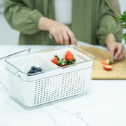 Double Fridge Organiser with Removable Baskets, perfect for kitchen storage, showcasing strawberries for better fridge organisation.