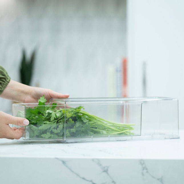 Clear Modular Drawer Organiser – Small used for kitchen storage, showcasing fresh herbs to enhance pantry organisation.