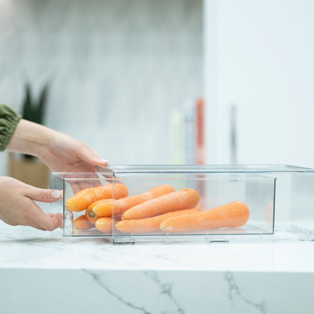 Clear Modular Drawer Organiser - Medium storing carrots in kitchen for effective pantry organisation.