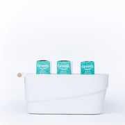 Medium White Storage Tub with Wooden Handle perfect for pantry organisation, storing items neatly with easy access.