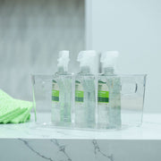 Clear Multi-Use Storage Tub With Lip – XL holding spray bottles on a kitchen counter, ideal for under sink storage and organisation.