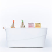 Large White Storage Tub – Wooden Handles, Stylish & Strong, perfect for pantry organisation with storage organisers for kitchen use.