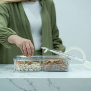 Alt Tag: Snack Organiser & Fridge Storage Set – 7-Piece with Handle used for kitchen organisation, holding pistachios and almonds.