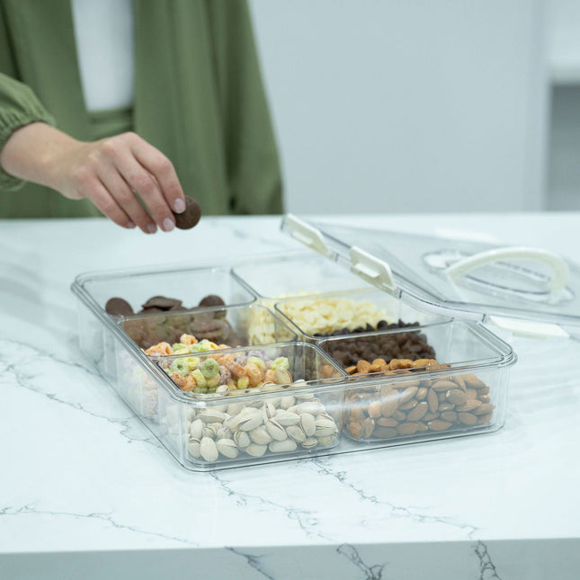 New Home Set Up Pack featuring kitchen organisers with an acrylic snack tray on a white countertop