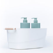 Large White Storage Tub – Wooden Handles, Stylish & Strong, perfect for under sink storage or kitchen organisation, holding soap dispensers.