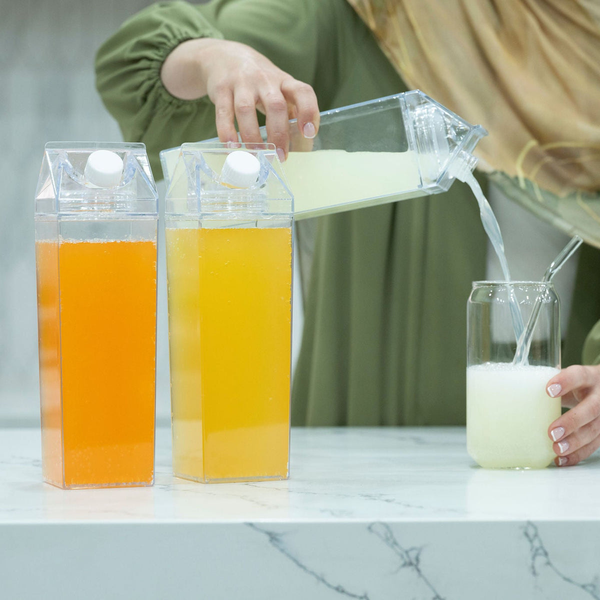 New Home Set Up Pack showcasing glass jars for efficient kitchen organisation and fridge storage, ideal for juices and beverages.