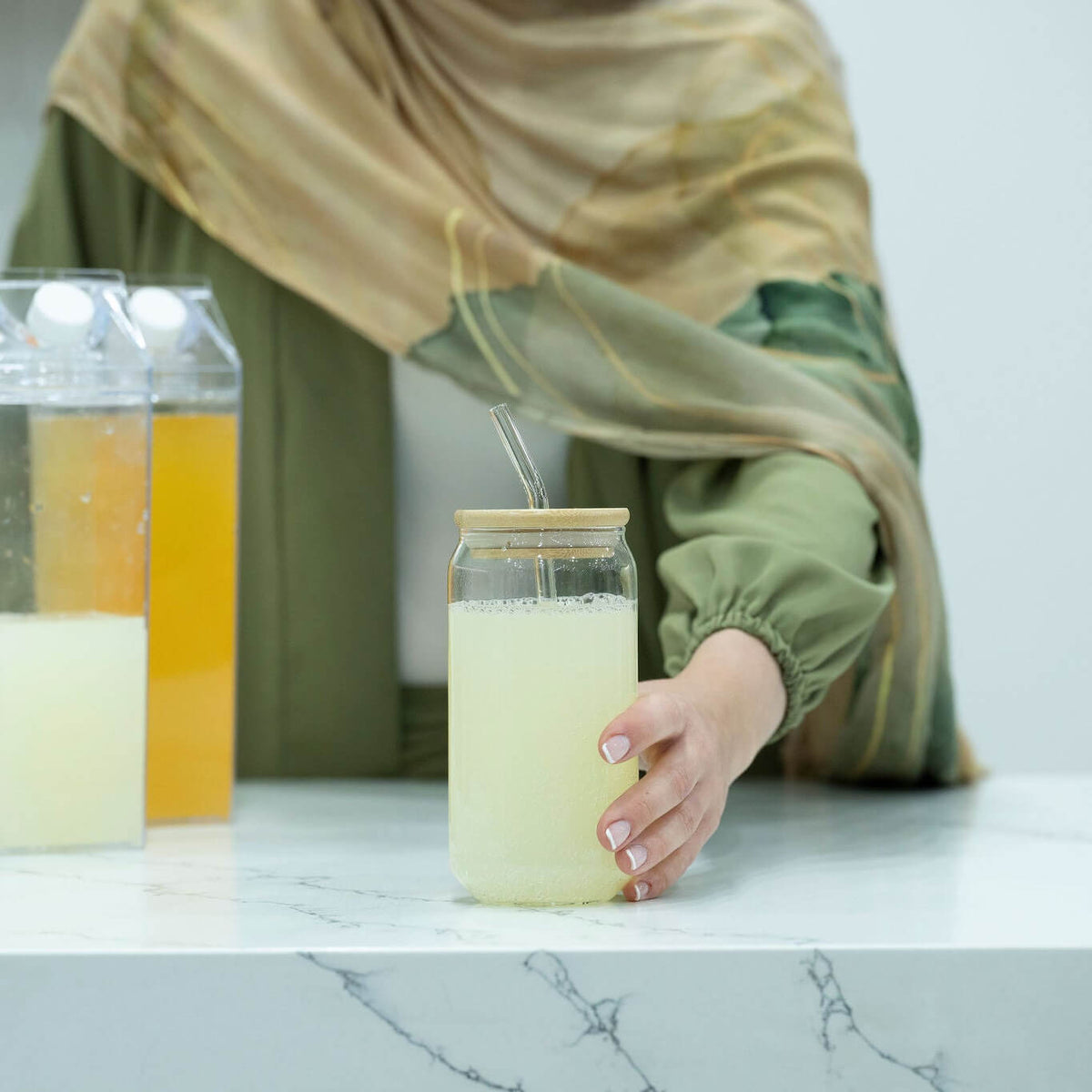 Bamboo Glass Drinking Jar Set – 500ml with Straws