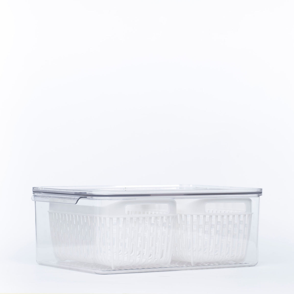 Fridge Storage Container with Double Basket ideal for kitchen organisation, perfect fridge organisers for efficient food storage.