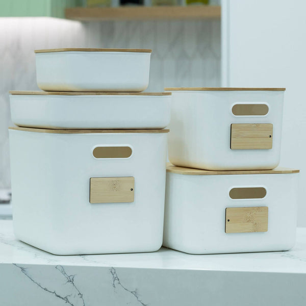 Plastic & Bamboo Storage Containers – Multi-Purpose Organisers