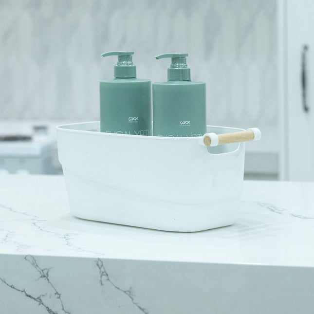 Medium White Storage Tub With Handle