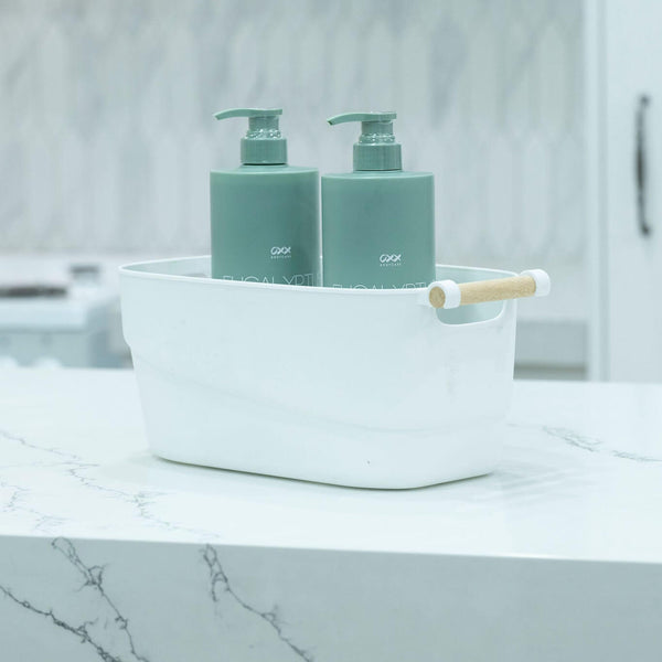 Medium White Storage Tub With Handle