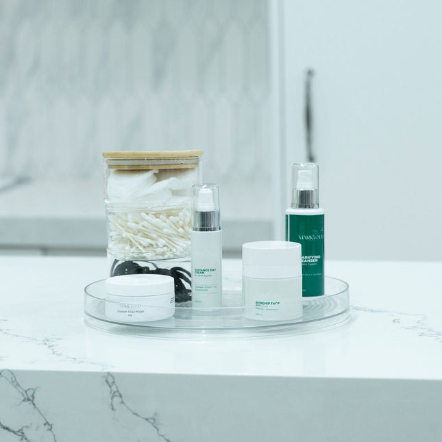 Stackable Round Bamboo Glass Jar – 450ml used for stylish bathroom storage, part of kitchen and pantry organisation solutions.