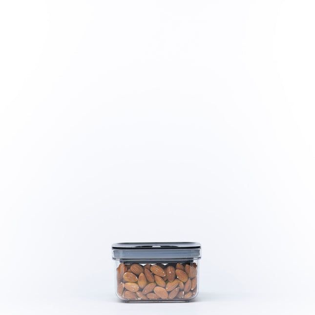 Black Airtight Container with Twist Lock – 500ml filled with almonds, perfect for kitchen and pantry organisation.