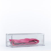 Clear Modular Drawer Organiser – Small holding pink household gloves, perfect for under sink storage or pantry organisation.