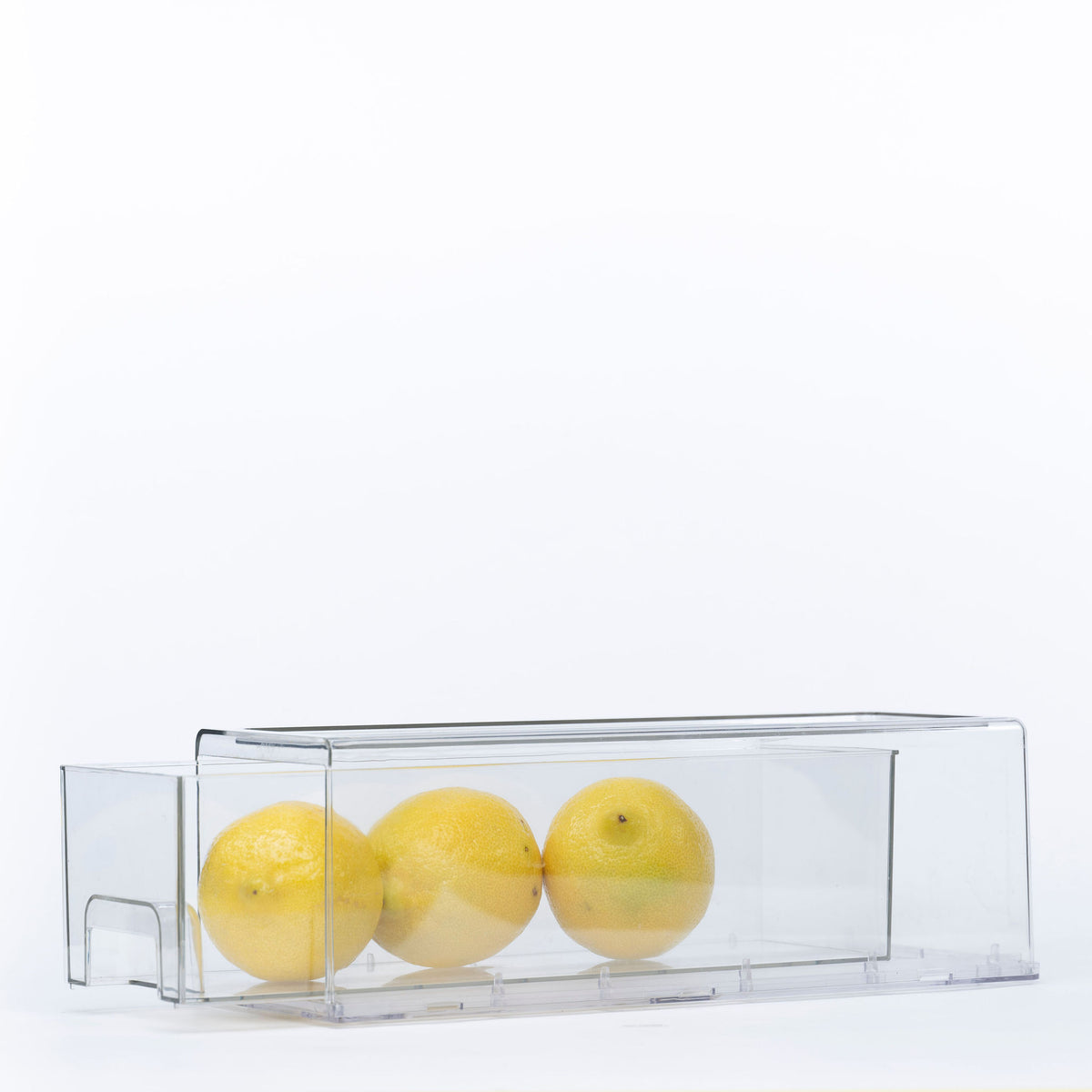 Clear Modular Drawer Organiser – Small with lemons, ideal for fridge organisers, enhancing kitchen organisation with sleek storage.