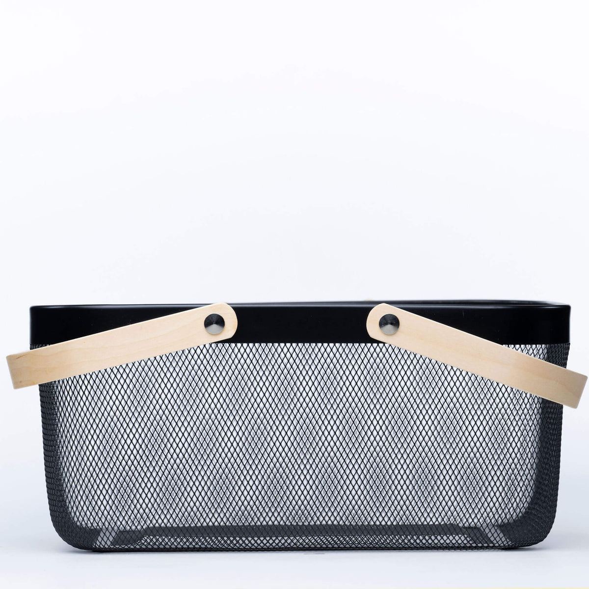 Black Mesh Storage Basket With Bamboo Handle – 4 Pack