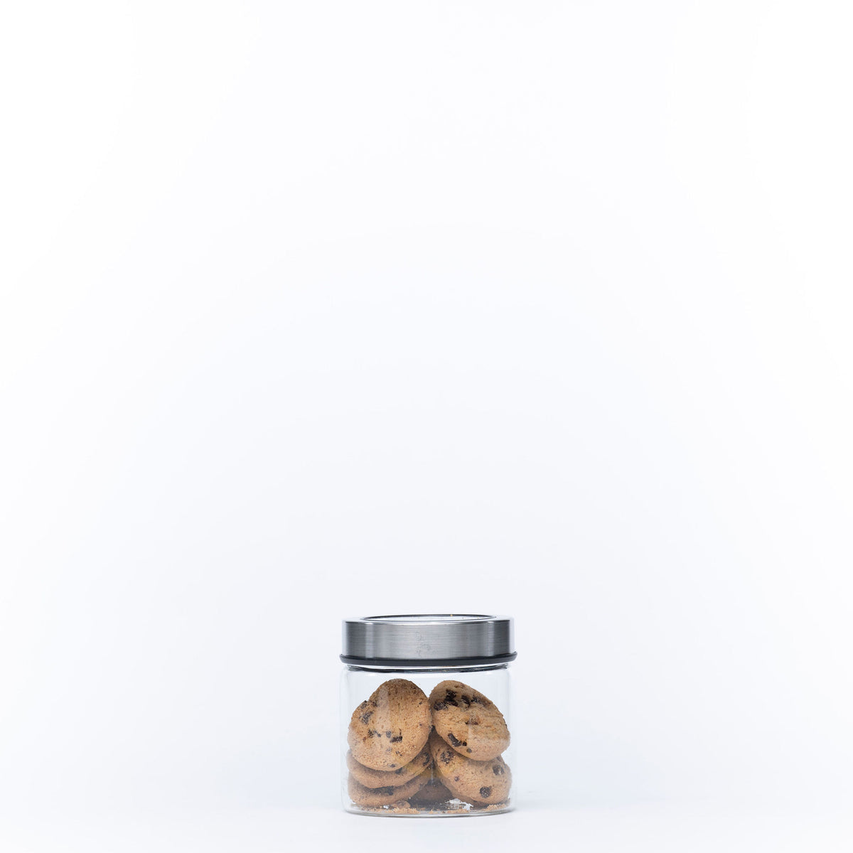 Glass Storage Jar – 400ml with Clear Stainless Lid storing cookies for kitchen organisation and pantry efficiency.