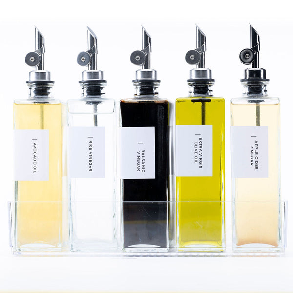 Glass Oil & Vinegar Bottles with Tray – 5 Pack