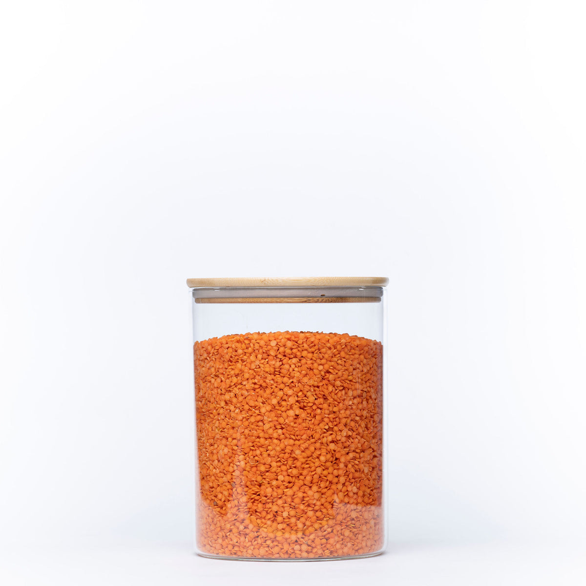 Large Glass Storage Jar with Bamboo Lid 3.2L - Kitchen Pantry Container filled with lentils for efficient pantry organisation.