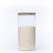Large Glass Storage Jar with Bamboo Lid 4.8L filled with rice, ideal for kitchen pantry and organisation with glass jars.