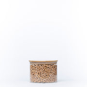 Large Glass Storage Jar with Bamboo Lid 1.6L, ideal for kitchen pantry organisation, storing dry goods like chickpeas.