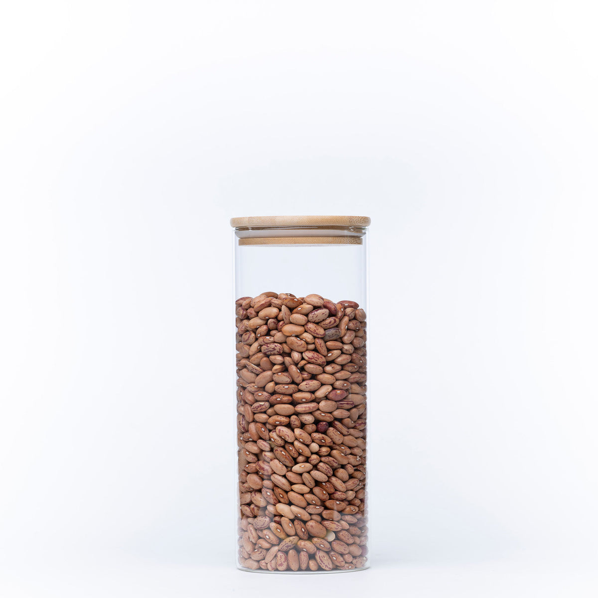 Glass Container with Bamboo Lid – 1750ml Storage Jar filled with beans for pantry organisation and kitchen storage.