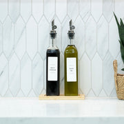 Clear Oil & Vinegar Bottles with Bamboo Tray – 500 ml showcased on a kitchen countertop for pantry and drawer organisation.